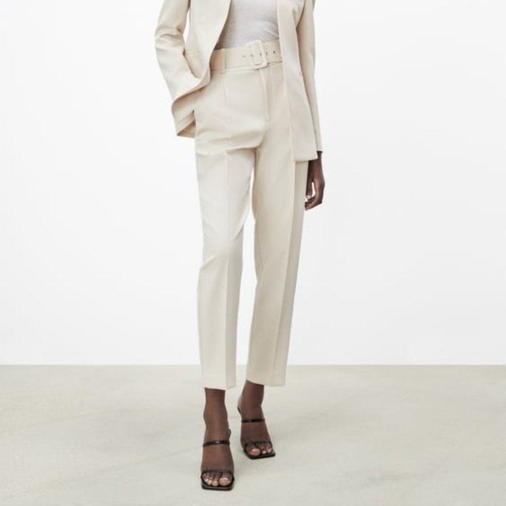 ZARA Pants with Fabric-Covered Belt in Ecru, Size S, NWT